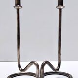Minimalist Pair of Silver Plated Metal Candleholders in the Style of Sabattini