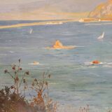 Oil on the cartoon “Vista de la costa de Villefranche”, Rene Charles Edmond