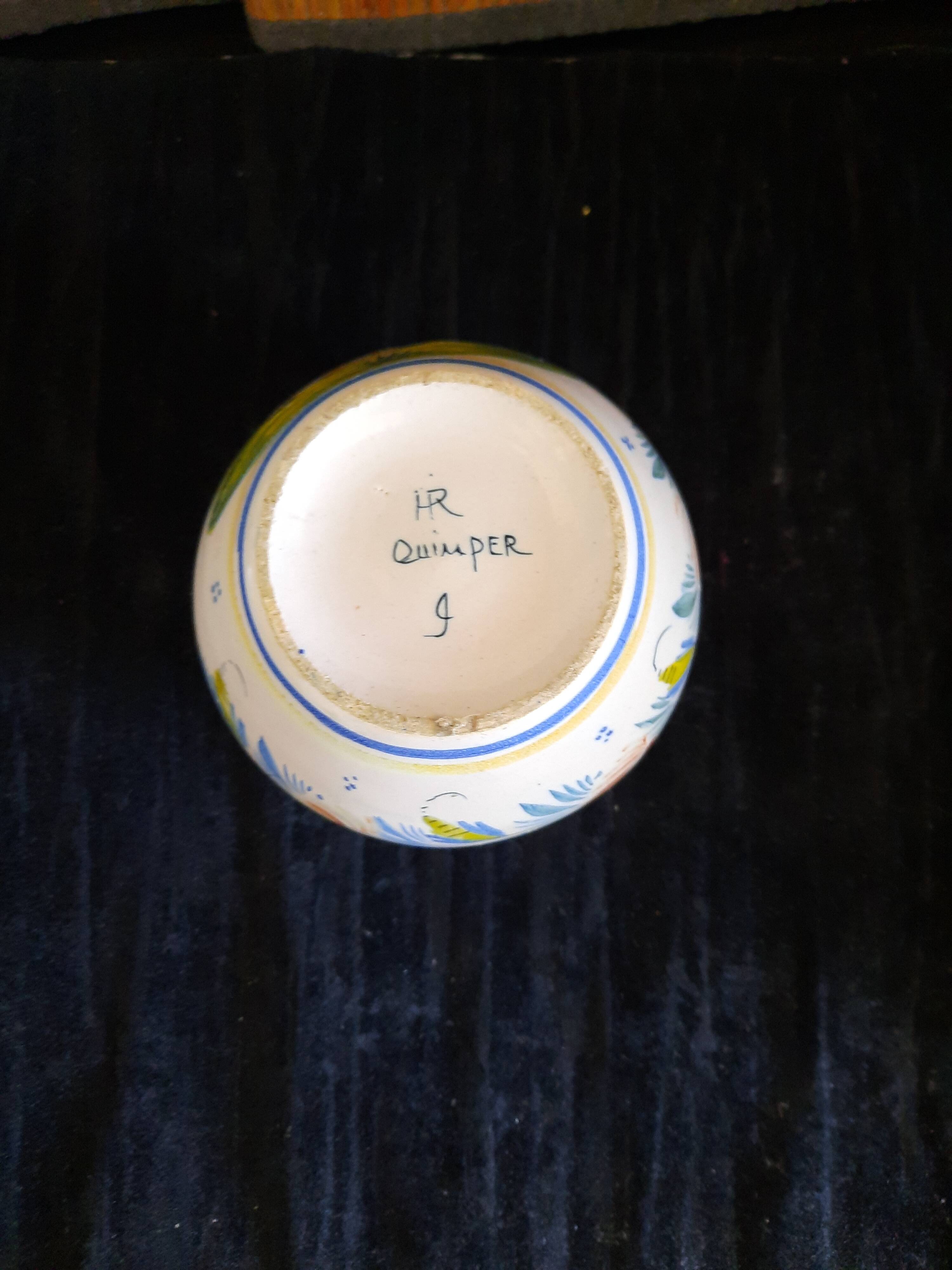 Small round vase HR Quimper - Breton and floral decoration - 10 x 11 cm