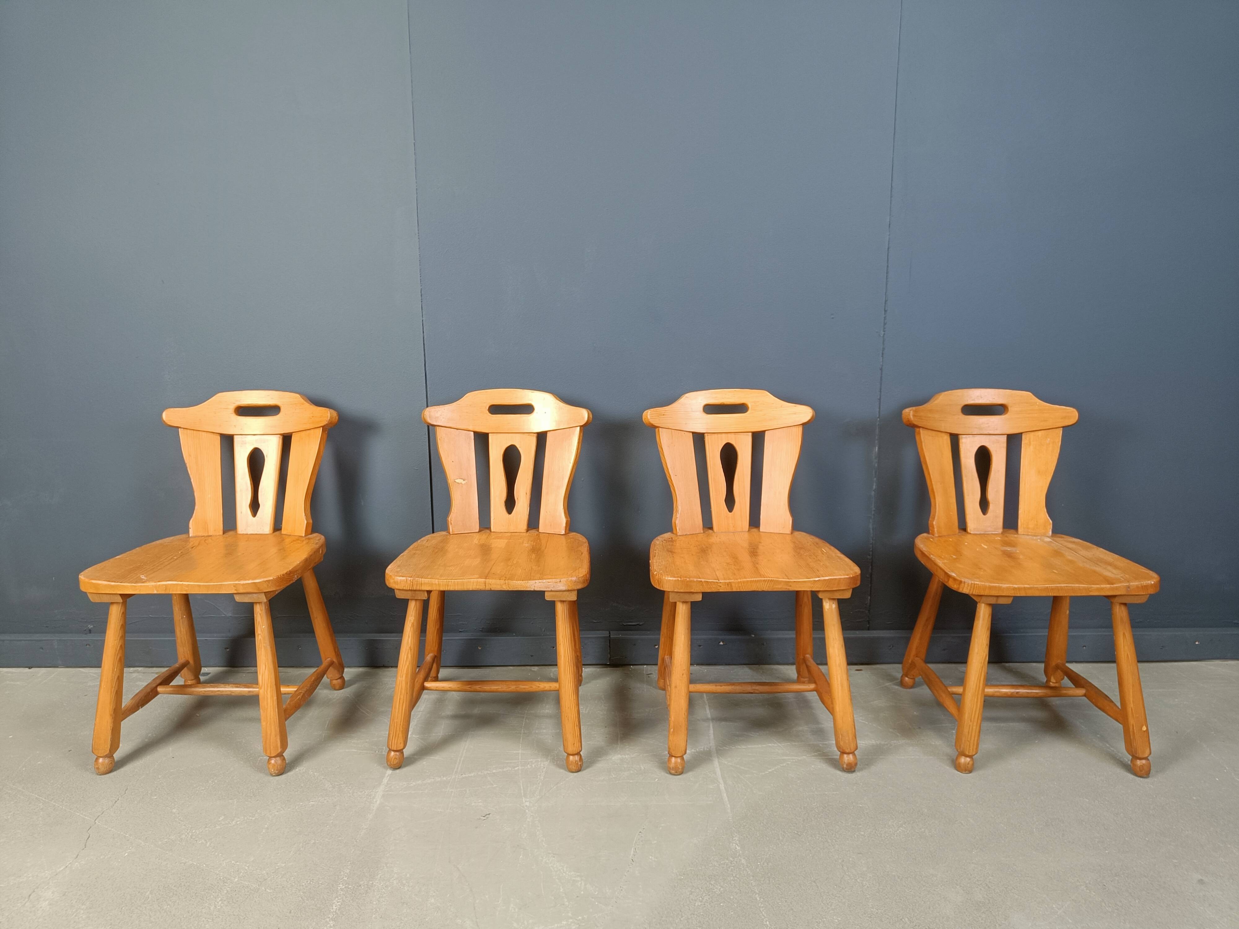 Mid century brutalist dining chairs, 1960s set of 4