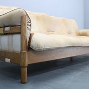 1960s Oak Scandinavian 3-Seater Sofa in Fine Leather Upholstery