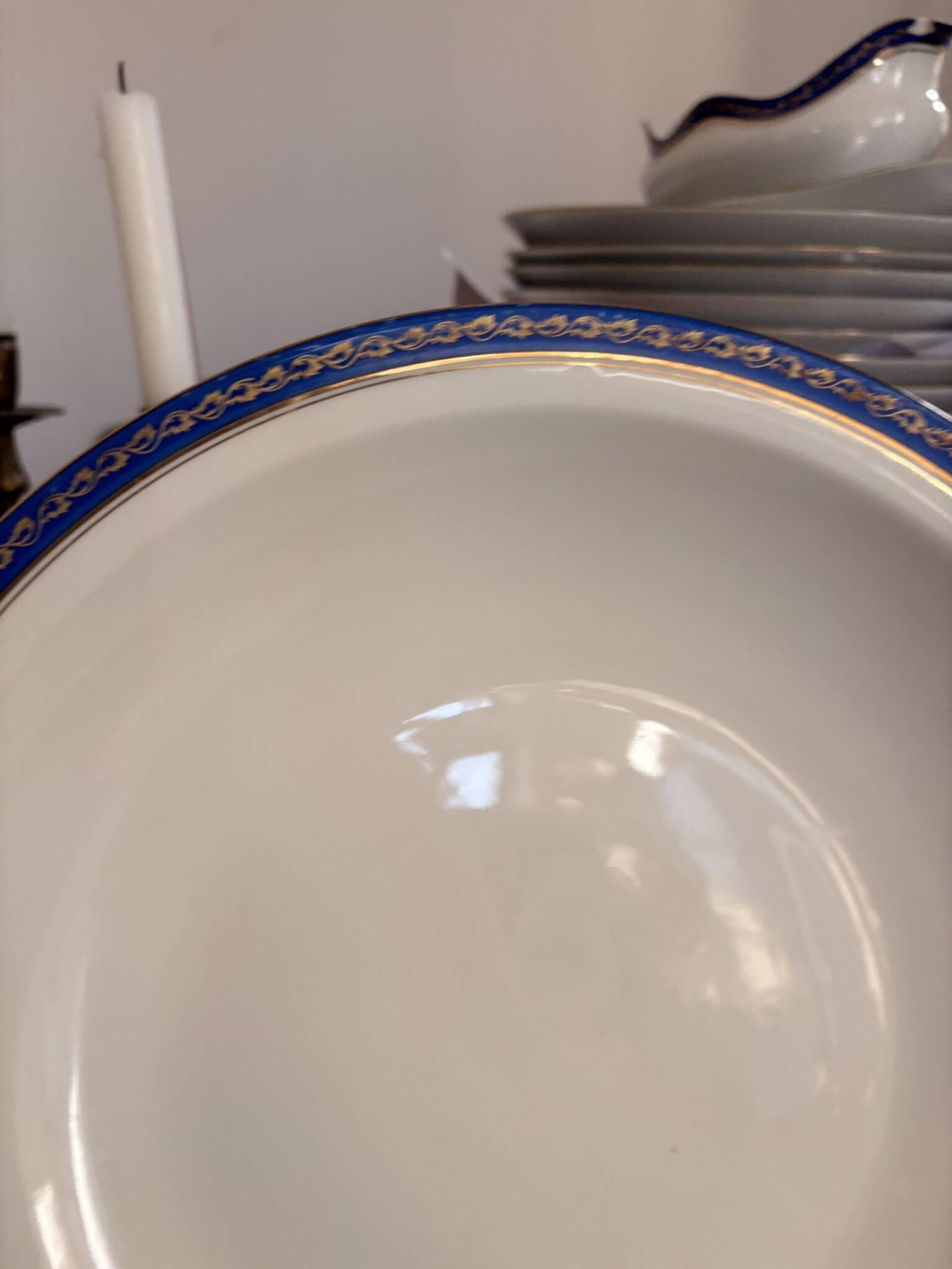 Large Deep Plate 29cm Salad Bowl Limoges Porcelain Blue Gold Betoule Legrand