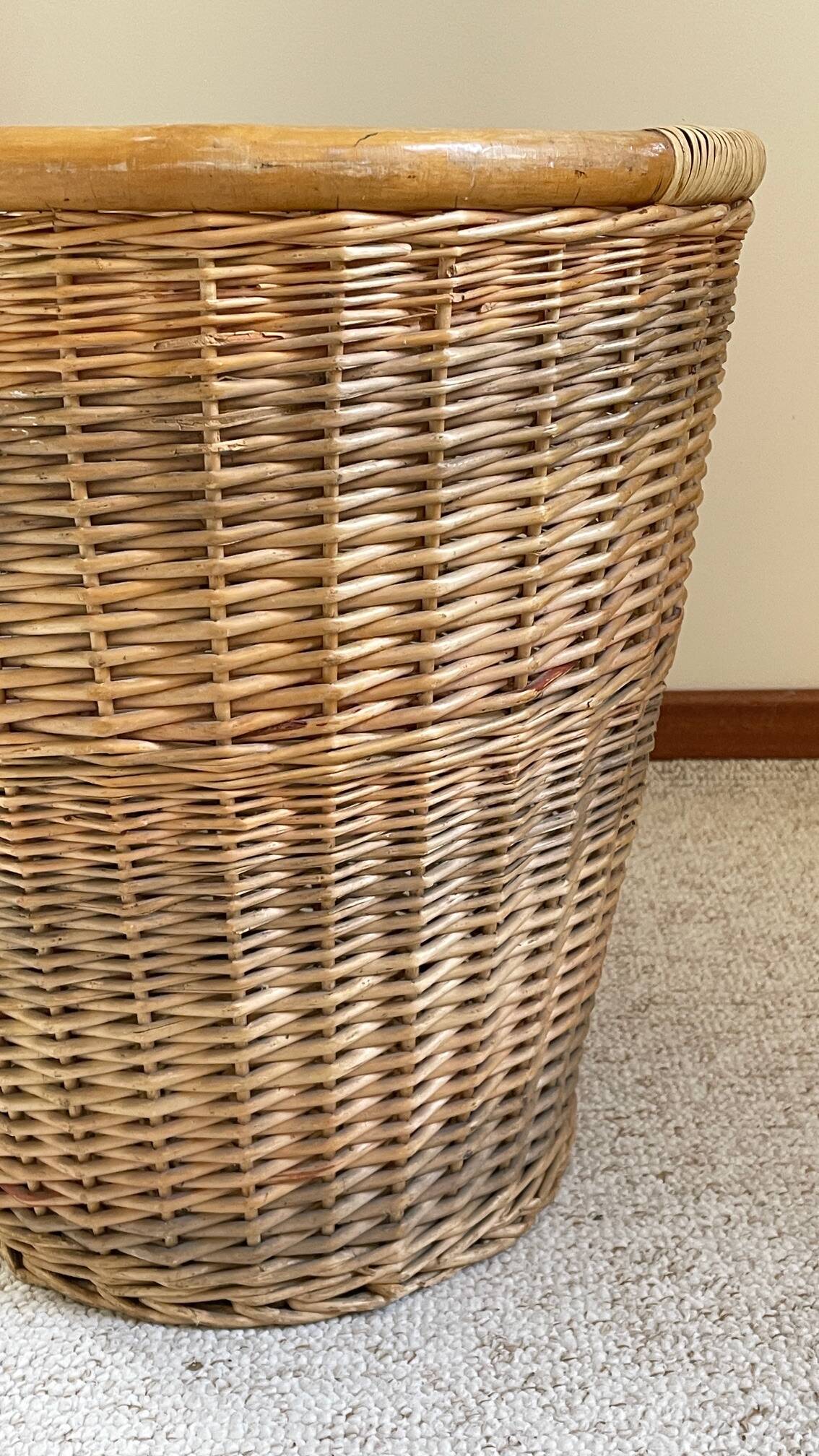 Large VINTAGE WICKER BASKET Wood