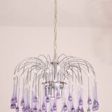 The Purple Crown, LArge Size Murano Chandelier Purple and Crystal Drops, 19