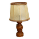 Small French Round Turned Wood Table Lamp With Hand Made Hide Skin Shade 4355
