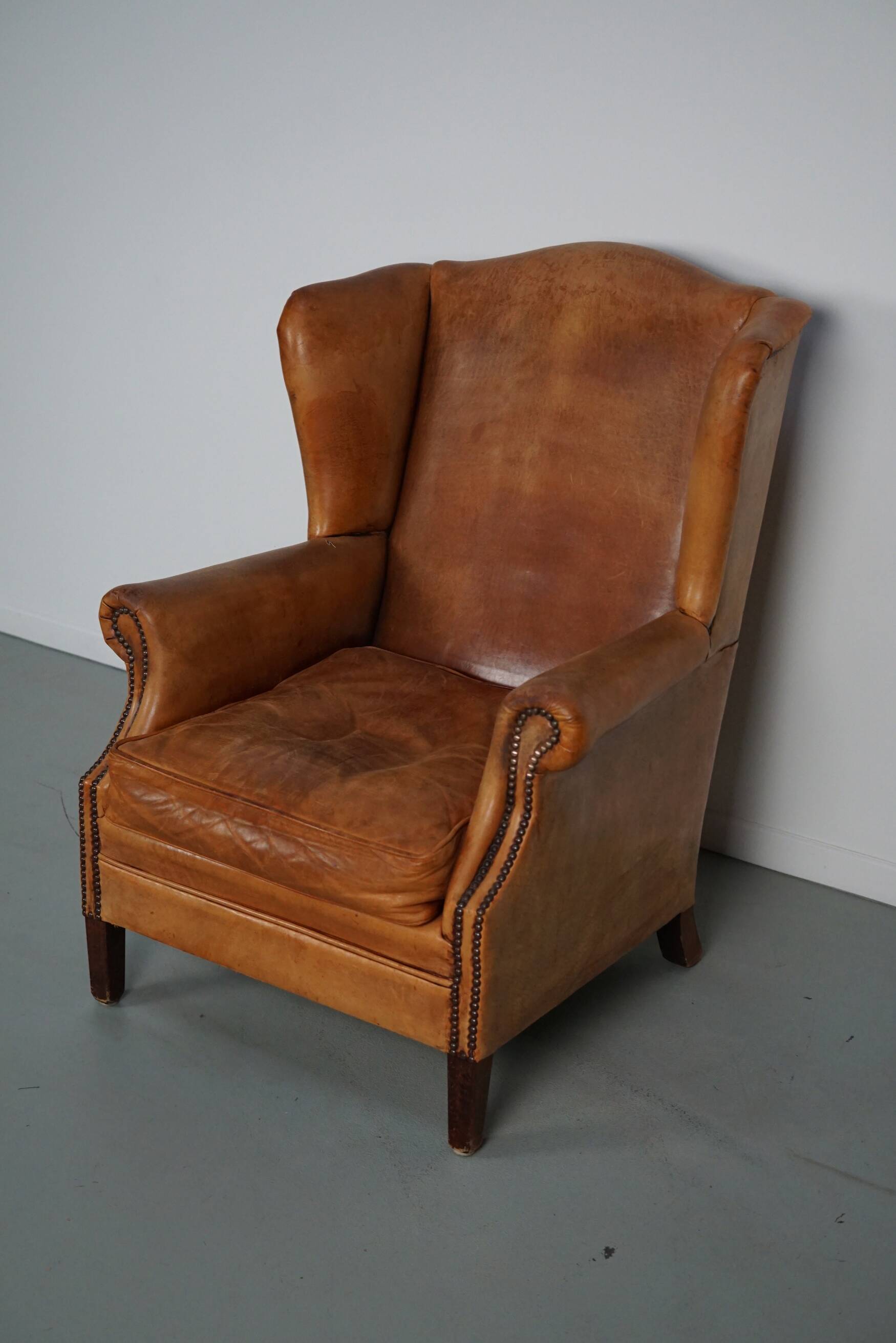 Vintage Dutch cognac coloured leather club chair
