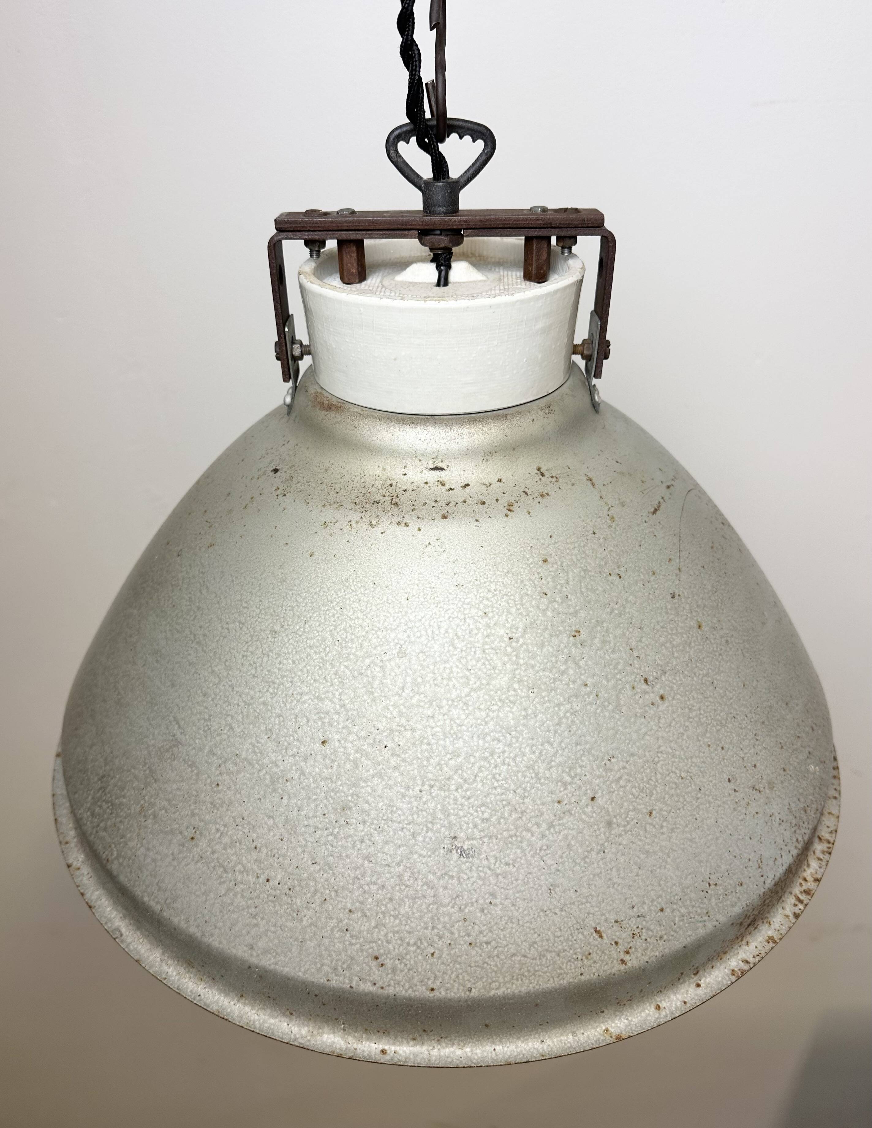 Grey metal industrial factory hanging lamp, 1960s