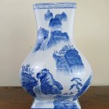 China circa 1920: porcelain vase with blue and white decoration