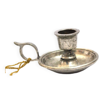Vintage miniature pewter candle holder - Toy silver base unit