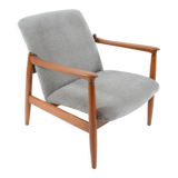 Original restored vintage armchair, designer E. Homma, grey fabric