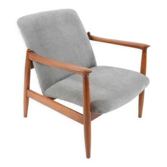 Original restored vintage armchair, designer E. Homma, grey fabric