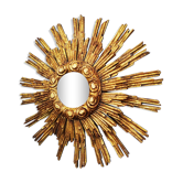 Old golden wood sun mirror, 1950 55cm