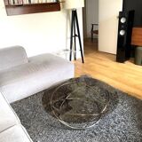 Table basse ronde en chrome et verre fumé, Miniforms "Swirl", Made in Italy