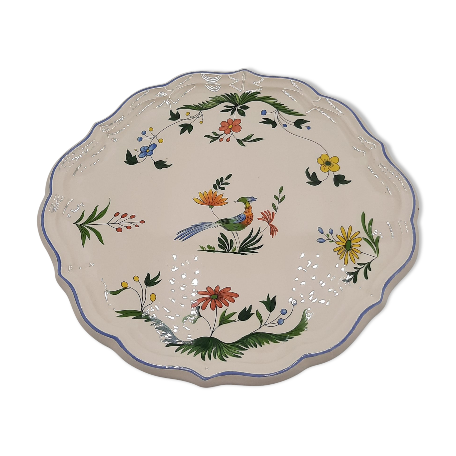 Cake dish Birds of Paradise Faience of Gien