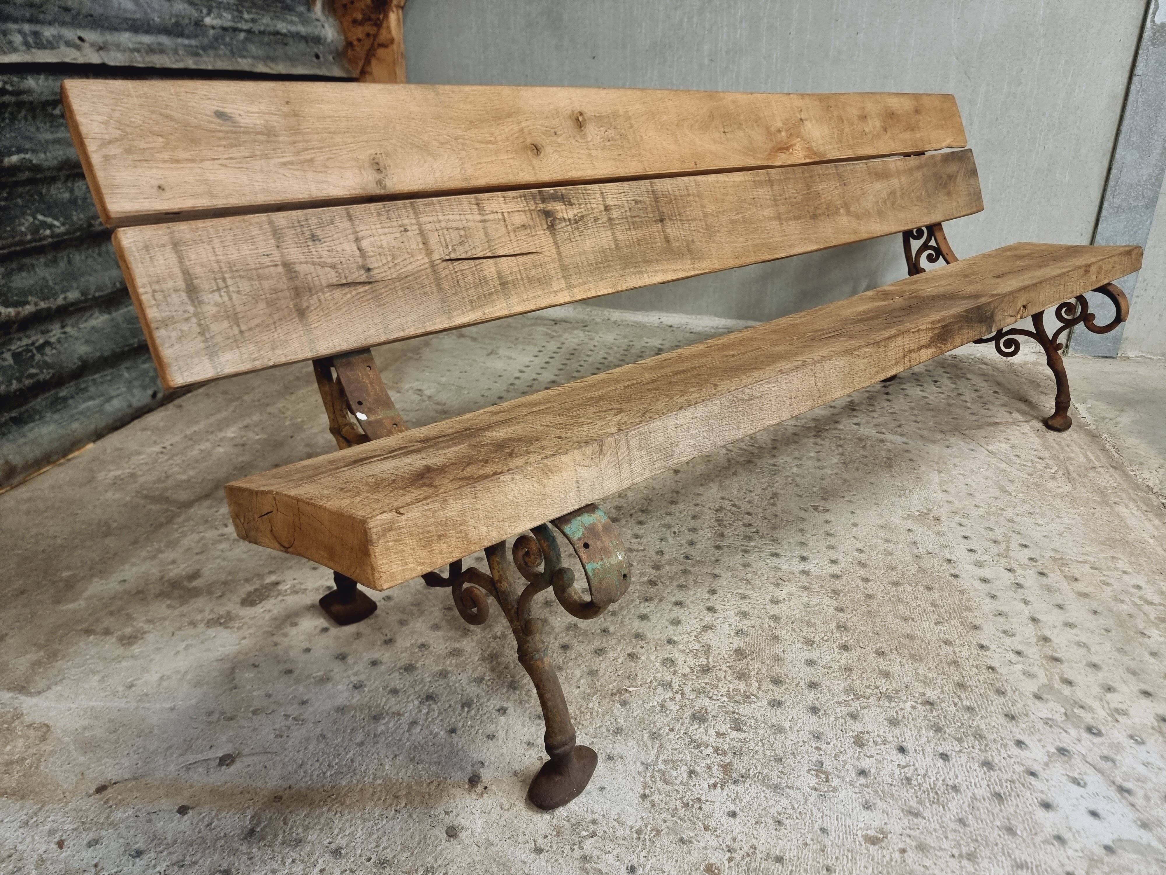 Antique garden bench French park bench oak with cast iron 218 cm