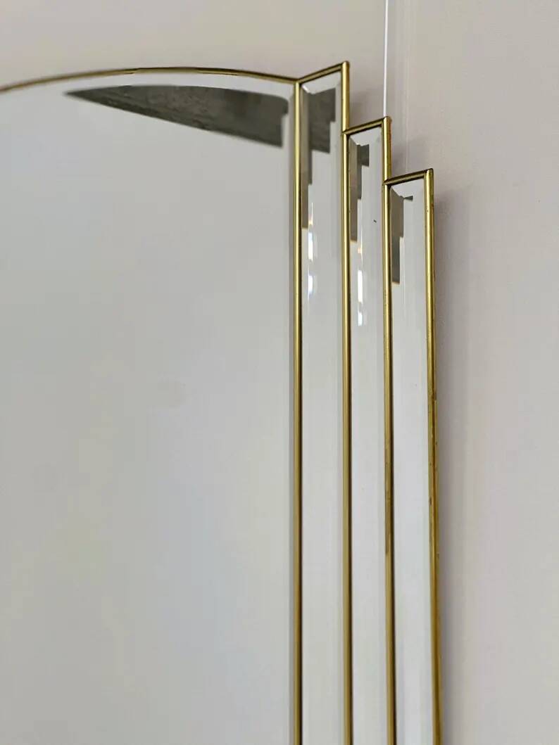 Vintage Art Deco Bevelled Mirror with Brass Trim, 1980s