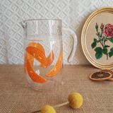 Vintage orange fruit pattern glass carafe
