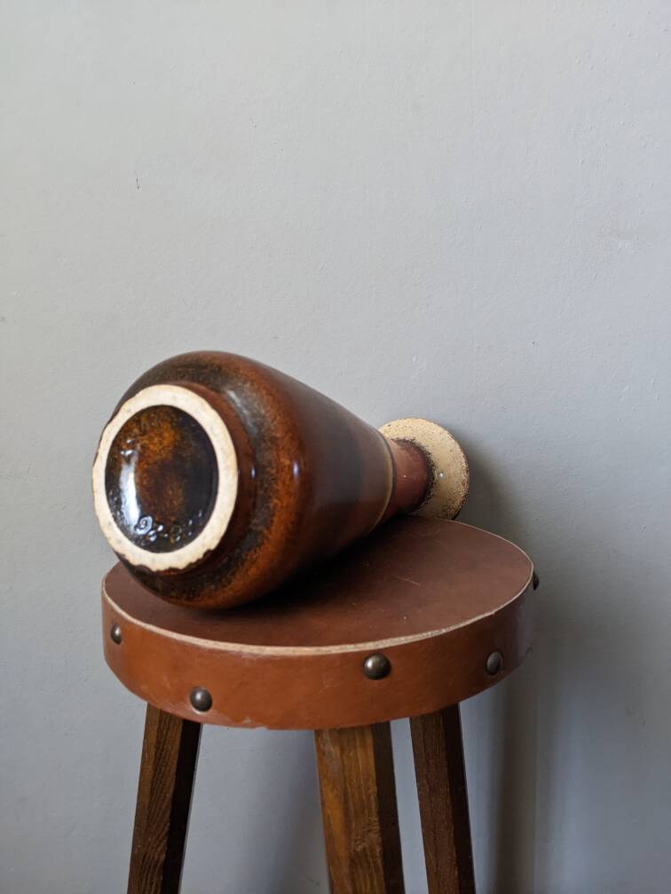 West German ceramic vase, country decoration, brown & red
