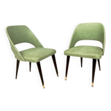 Pair of Vintage Green Skai Side Chairs with Ebonized Wood Legs, Italy