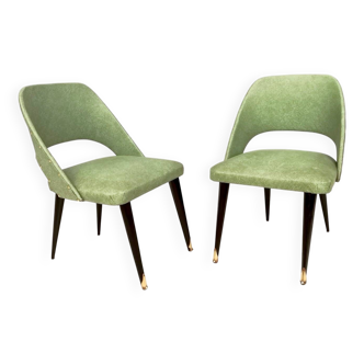 Pair of Vintage Green Skai Side Chairs with Ebonized Wood Legs, Italy