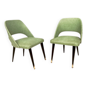 Paire de chaises d'appoint vintage en skaï vert avec pieds en bois noirci, Italie