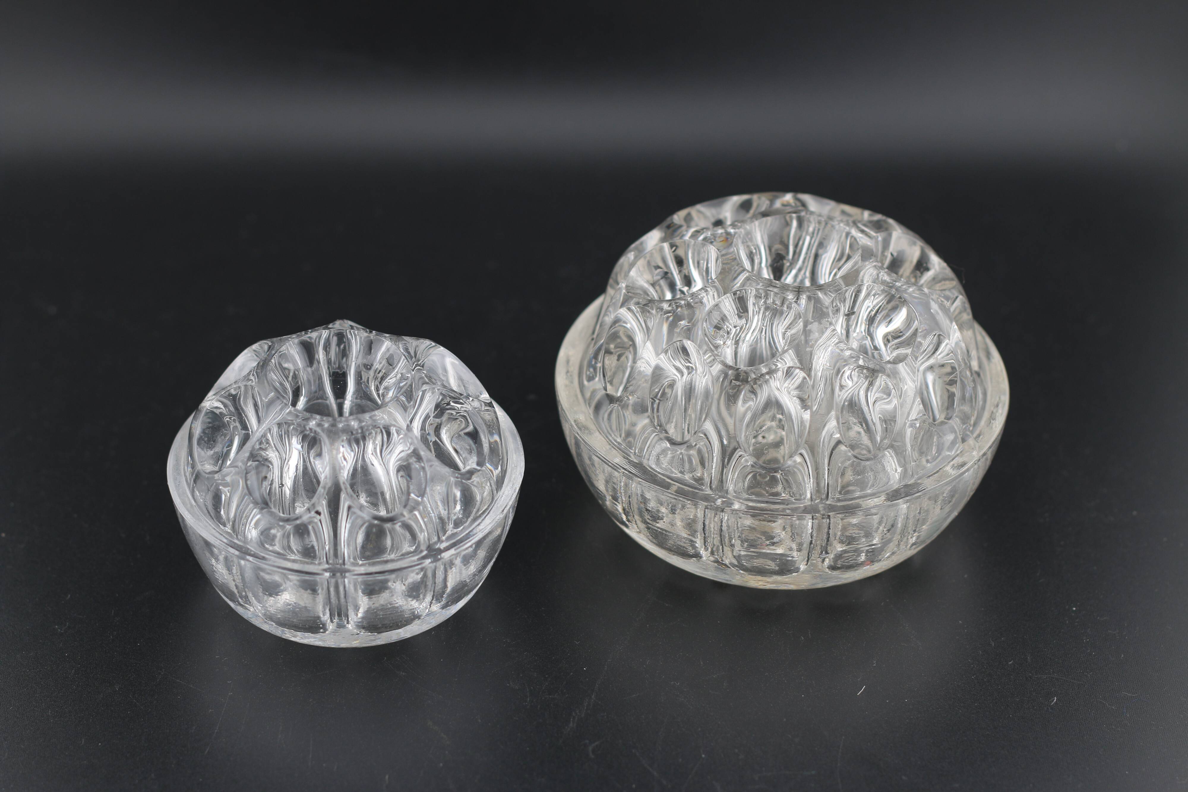 Set of 2 antique glass pressed transparent flower holders