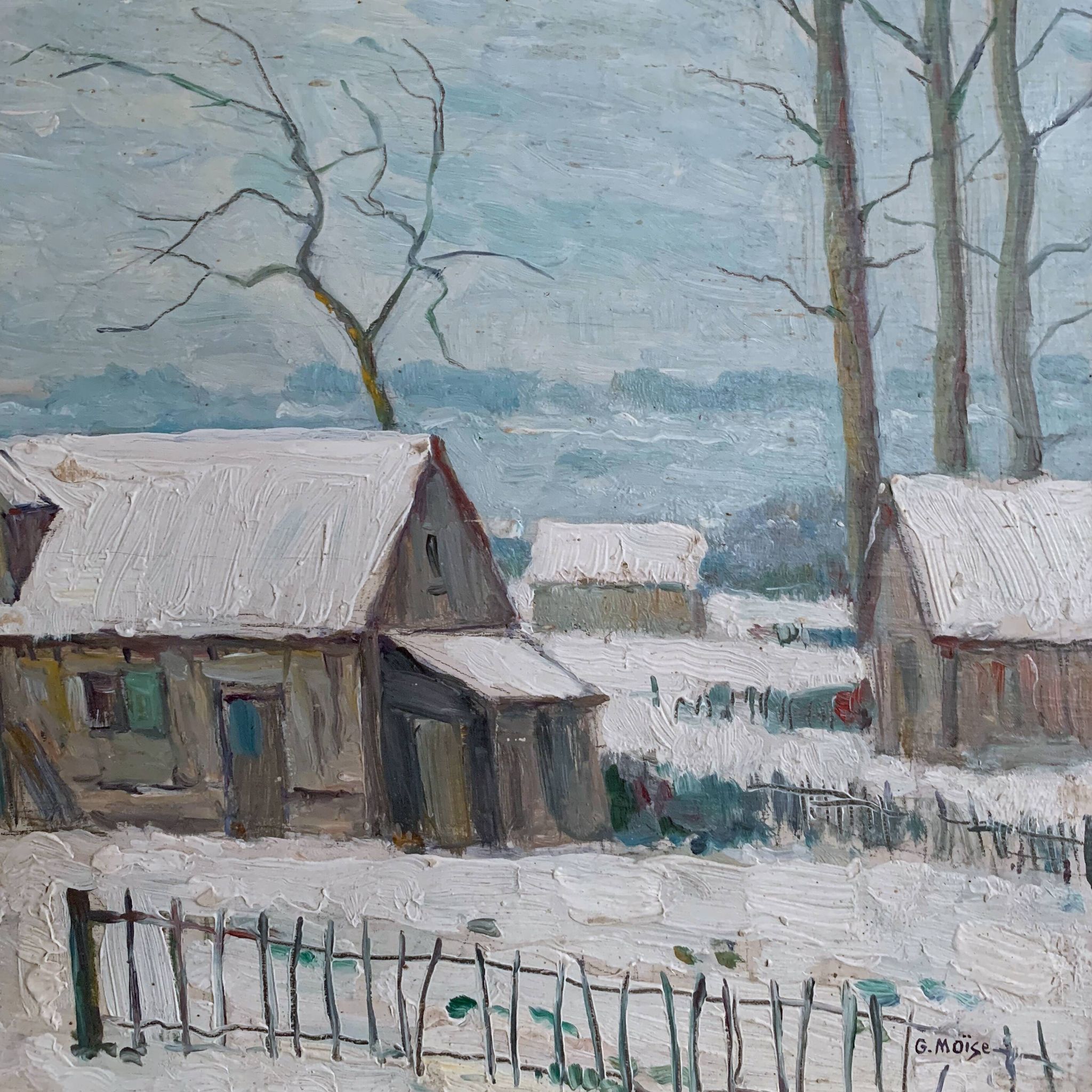 Oil on wood panel - snowscape G. Moses