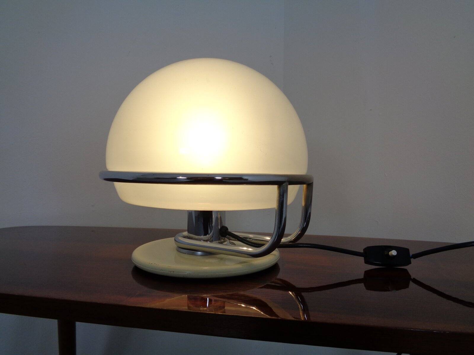 Italian Glass & Chromed Steel Table Lamp, 1960s