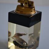 1970 Table lighter with pearl oyster in resin inclusion