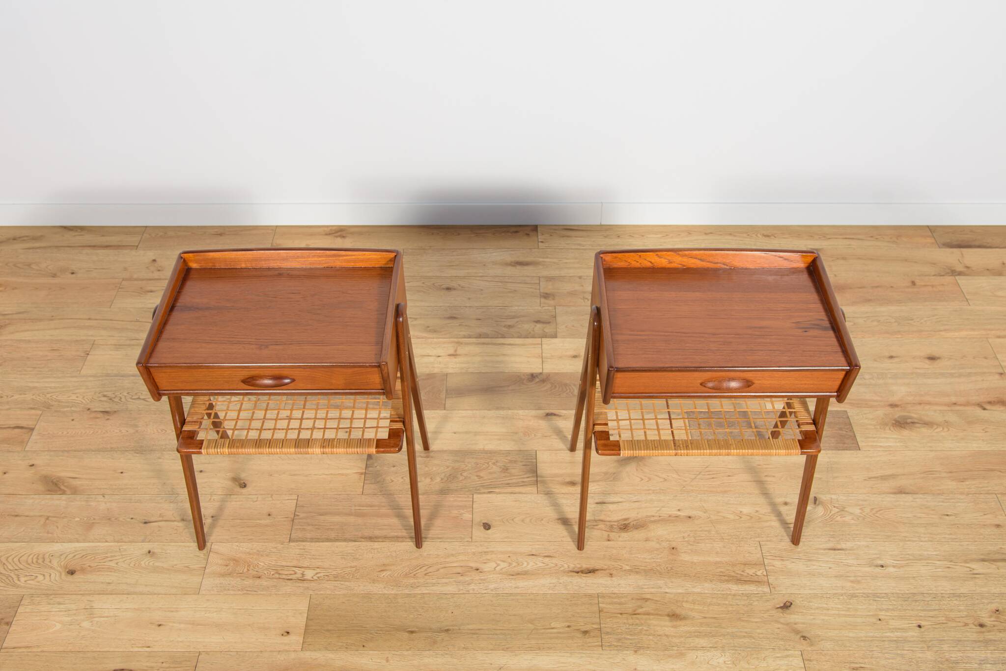Mid-Century Teak and Rattan Nightstands by Søren Rasmussen, Denmark, 1960s,