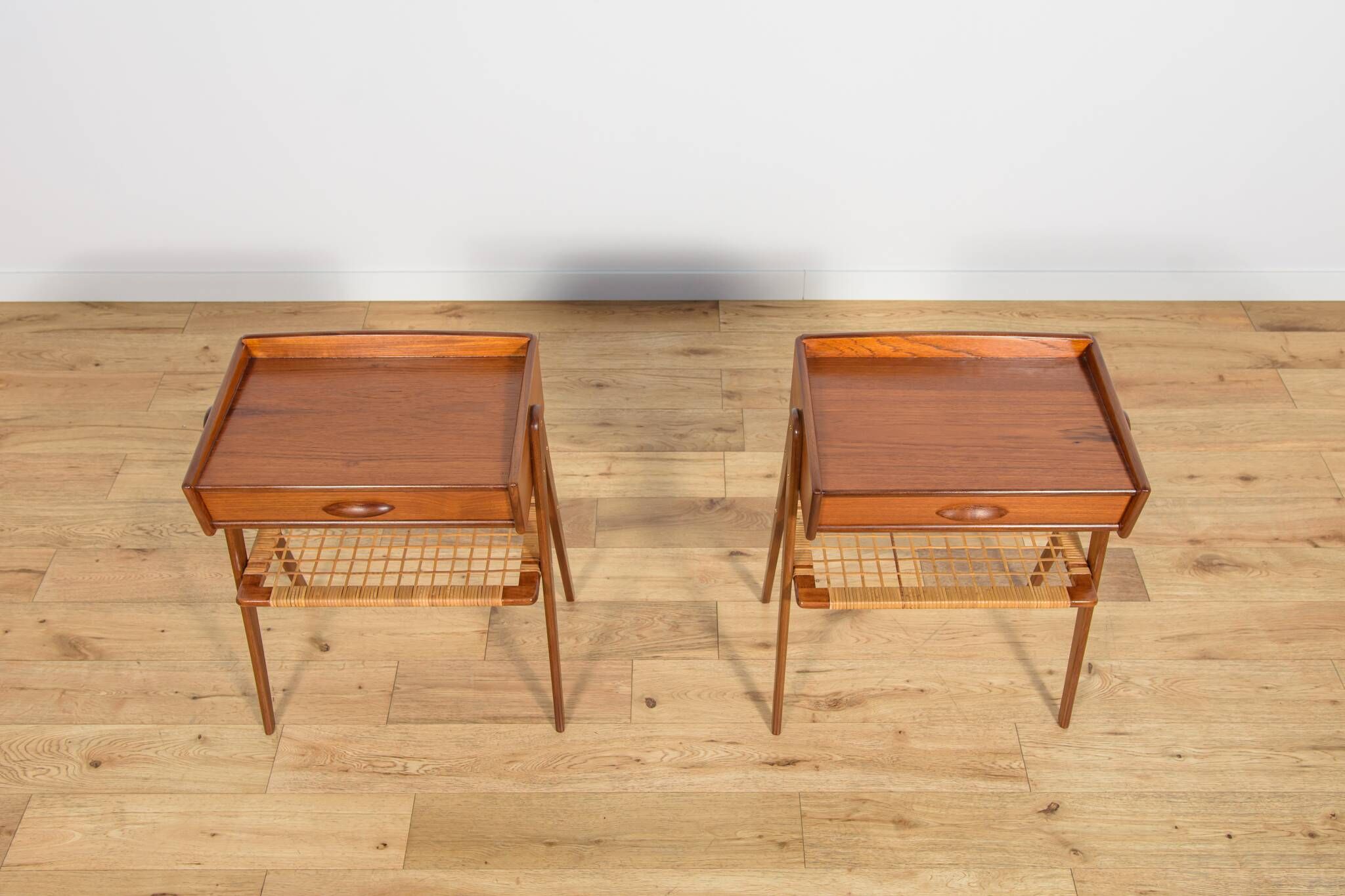 Mid-Century Teak and Rattan Nightstands by Søren Rasmussen, Denmark, 1960s,