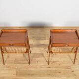 Mid-Century Teak and Rattan Nightstands by Søren Rasmussen, Denmark, 1960s,