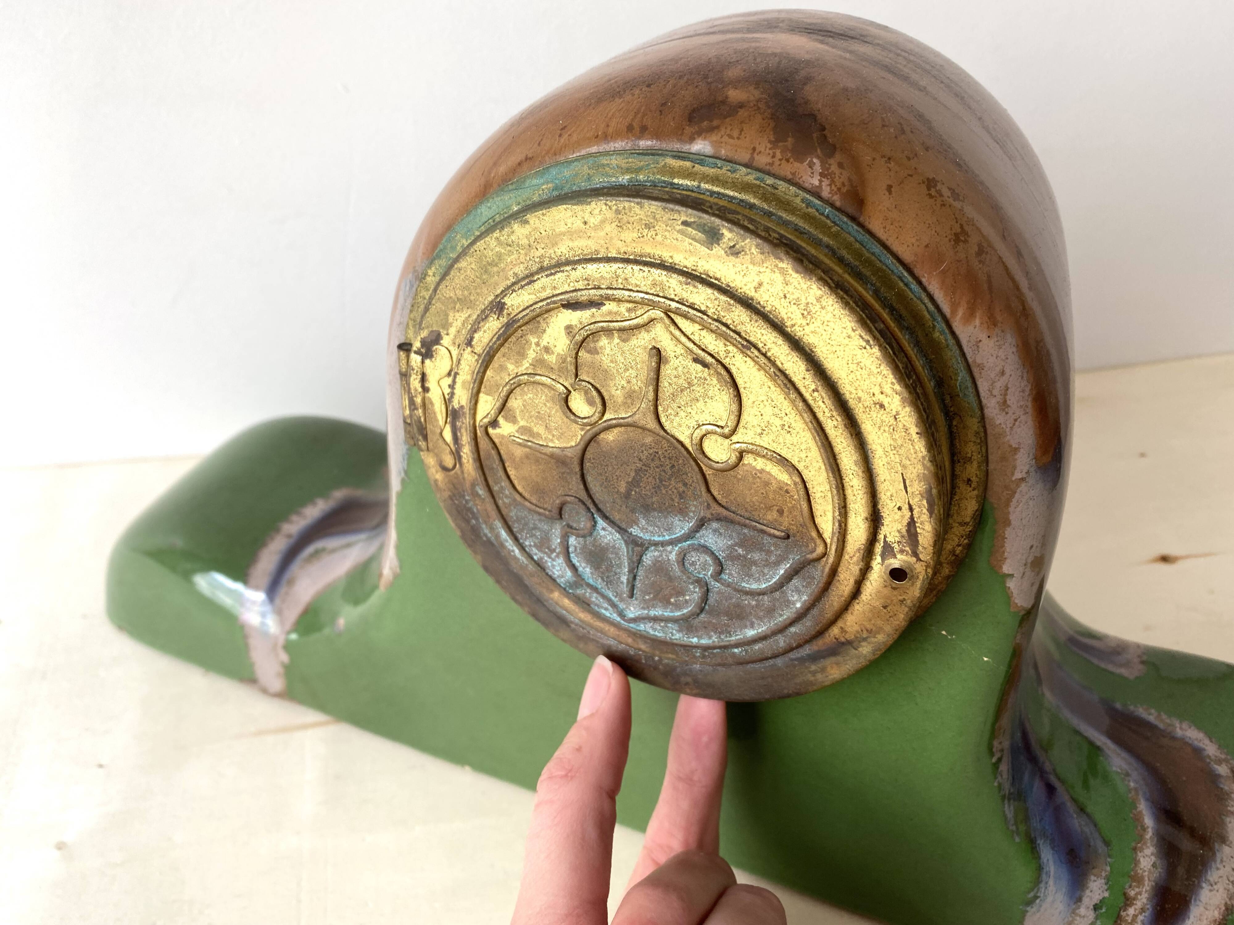 Art deco mantel clock Cazalas Bannière de Bigorre 1930, Basque ceramic clock