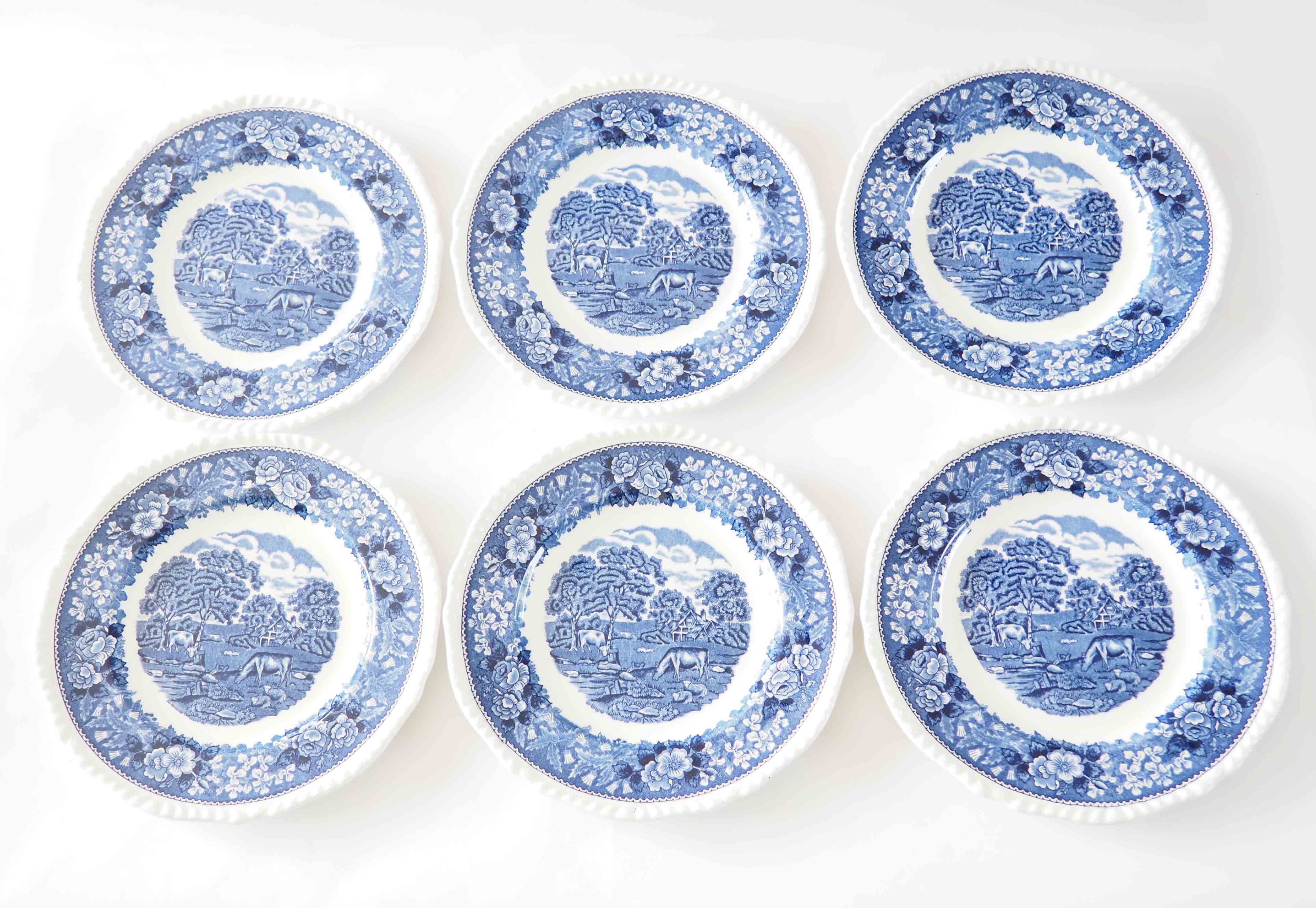 6 English plates country décor