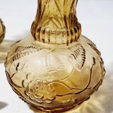 Paire de vases en verre ambré moulé vintage