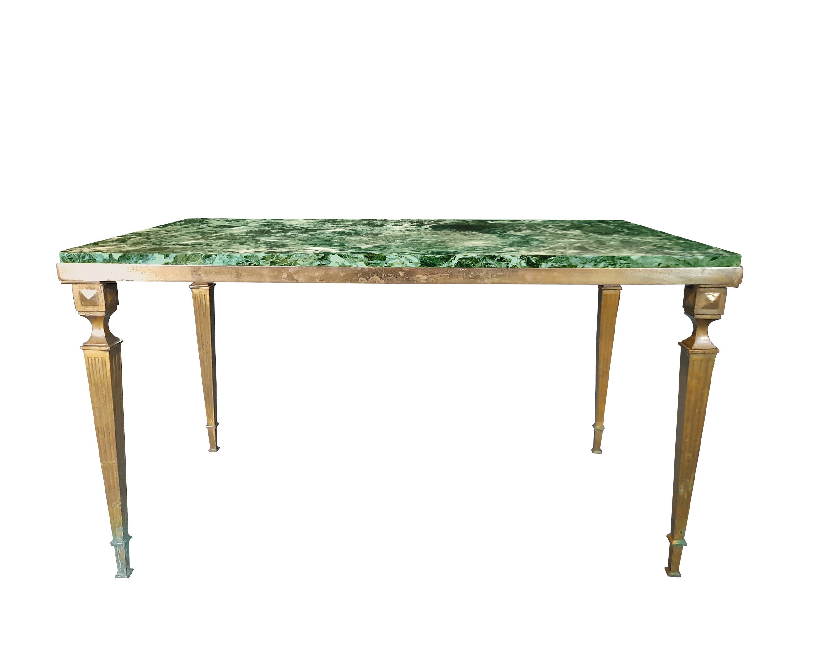 Coffee table in gilded bronze and green Alpine marble