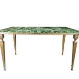 Coffee table in gilded bronze and green Alpine marble