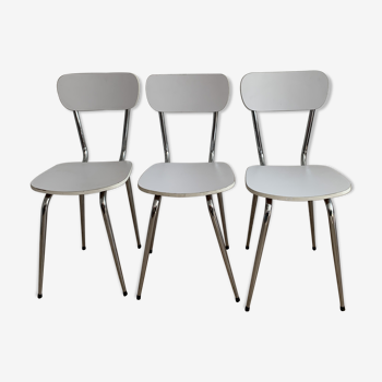 Lot de 3 chaises cuisine blanches vintage