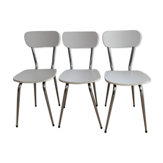 Lot de 3 chaises cuisine blanches vintage