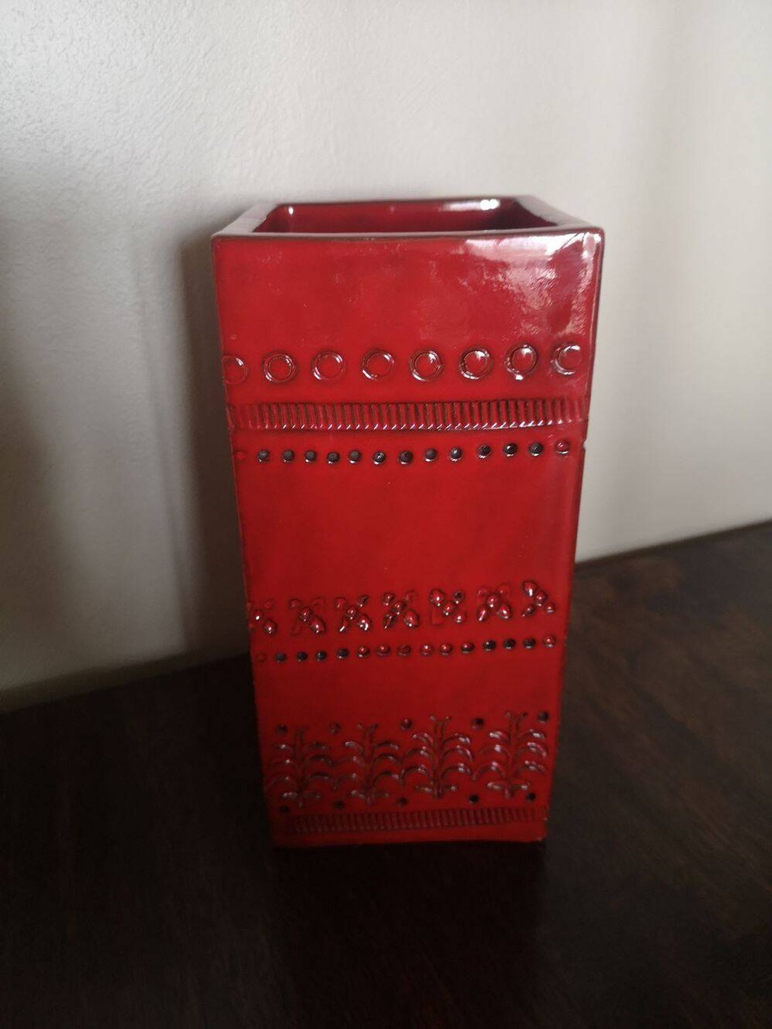 Red glazed ceramic vase - Aldo Londi for Bitossi - 1960s