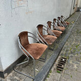 6 chaises design vintage chrome et daim