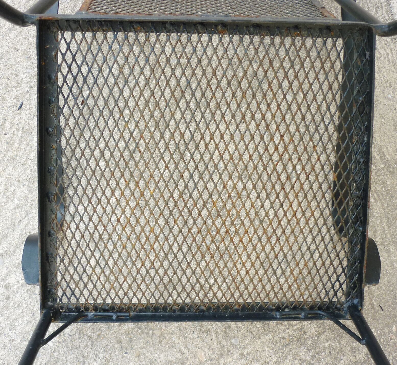 Series of 5 armchairs, openwork metal garden chairs, 60s/70s, stackable