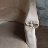 Beige velvet toad armchair