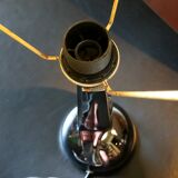 Modernist lamp chromed metal 70s, beige canvas lampshade