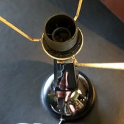 Modernist lamp chromed metal 70s, beige canvas lampshade