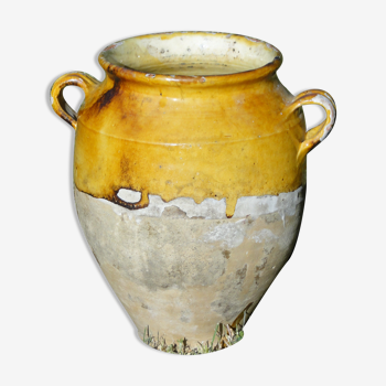 Yellow glazed confit pot antique art from the south west of France XIXth