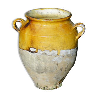 Yellow glazed confit pot antique art from the south west of France XIXth