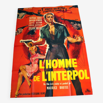 Affiche cinéma policier originale "l'Homme de l'Interpol" 1966 Hubert Noel Sylvia Solar 120x160 cm