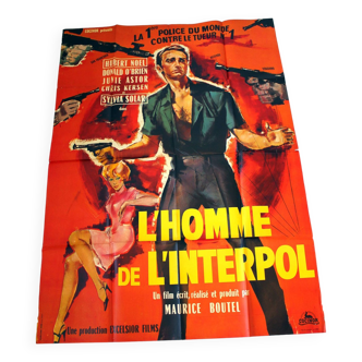 Affiche cinéma policier originale "l'Homme de l'Interpol" 1966 Hubert Noel Sylvia Solar 120x160 cm