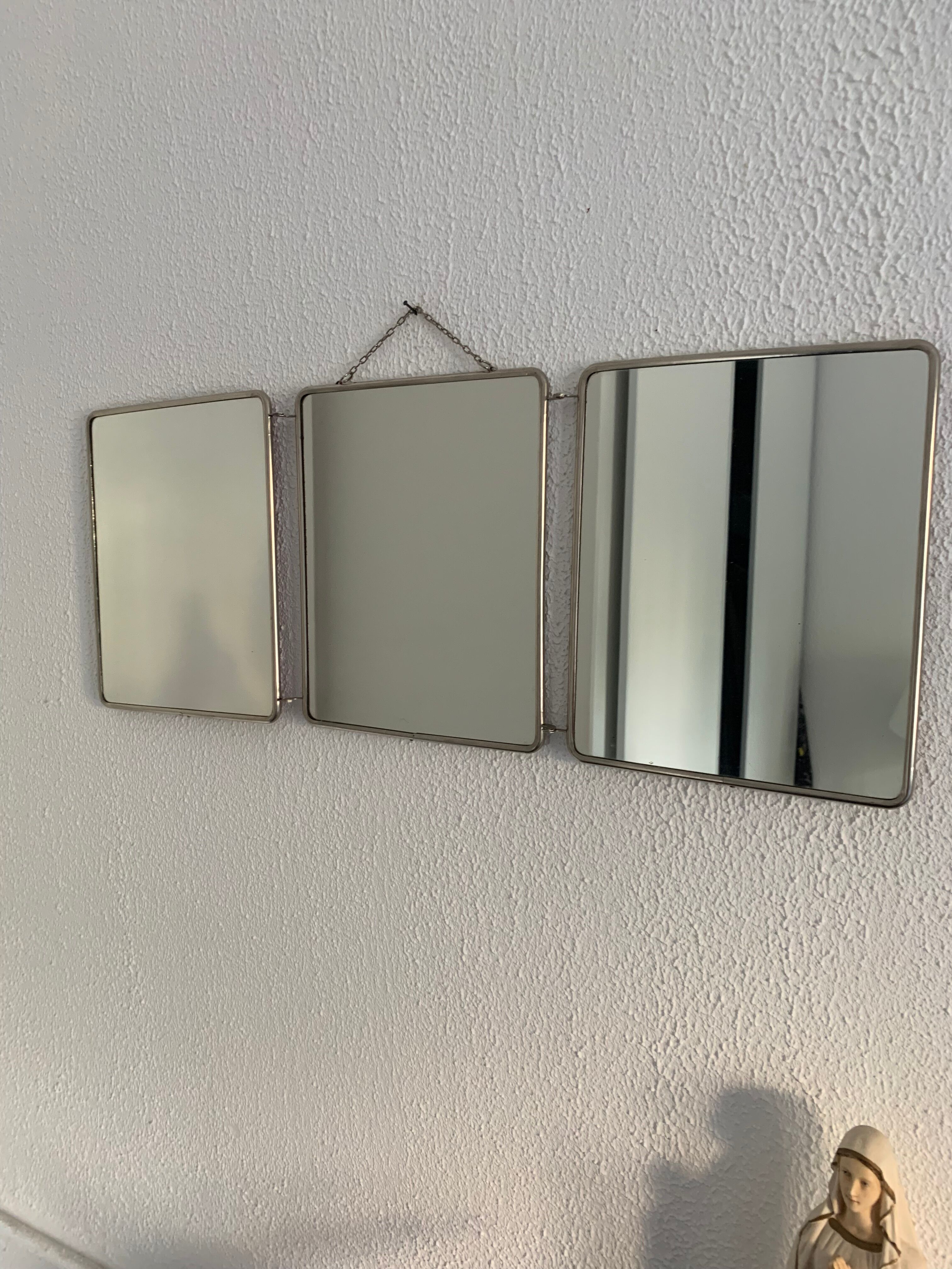 Vintage mirror 1960 triptych barber red brick - 30 x 77 cm